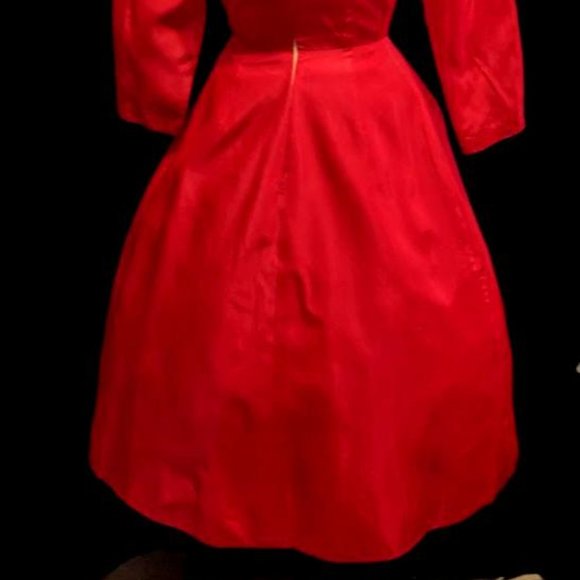 Vintage 1950s Holiday Xmas Party DRESS RED TAFFETA Bust 36" - Picture 7 of 8